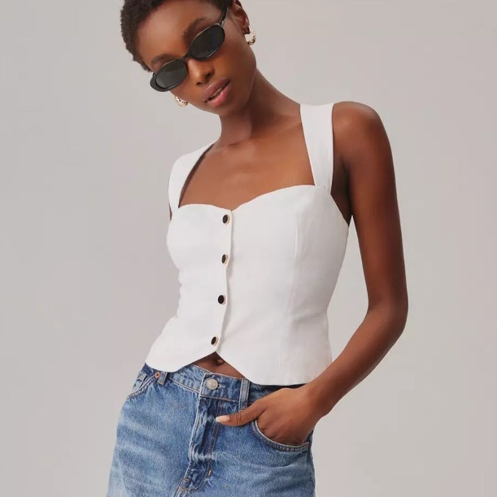 By Anthropologie Reformation Kimberly Linen Top in White Size 12 - Picture 2 of 6